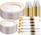 210PCS Clear-Gold Plastic Plates - Dinnerware Sets for 30 Guests - 60 Disposable Plates, 90 Plastic Silverware, 30 Cups, 30 Napkins for Party